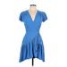 XIX Palms Casual Dress - Wrap: Blue Dresses - Women's Size Large