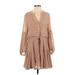 By Together Casual Dress - Popover V-Neck Long sleeves: Tan Leopard Print Dresses - Women's Size Small