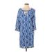 Crown & Ivy Casual Dress - Shift Keyhole 3/4 sleeves: Blue Dresses - Women's Size Small