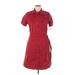 Liz Claiborne Casual Dress - Shirtdress Collared Short sleeves: Burgundy Solid Dresses - Women's Size 16