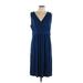 Lands' End Casual Dress - A-Line V Neck Sleeveless: Blue Solid Dresses - Women's Size Large