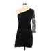 Express Cocktail Dress - Mini One Shoulder 3/4 sleeves: Black Solid Dresses - Women's Size 8