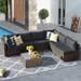 XIZZI 7 Piece Set w/ Section & End Table Outdoor Sofa Combination Synthetic Wicker/All - Weather Wicker/Wicker/Rattan in Black | Wayfair HOPR100