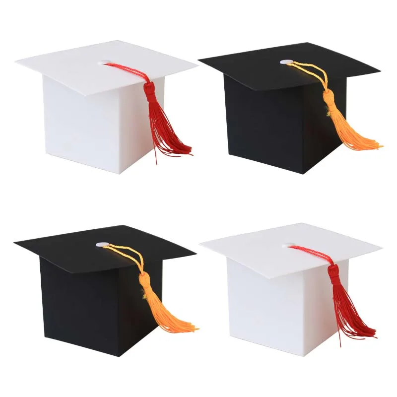 20 Stück schwarz weiß Abschluss thema Papier Geschenk Süßigkeiten Papier box mit Quaste Image