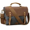 Vintage Leather + Canvas men briefcase Business bag Portfolio men office bag male canvas briefcase