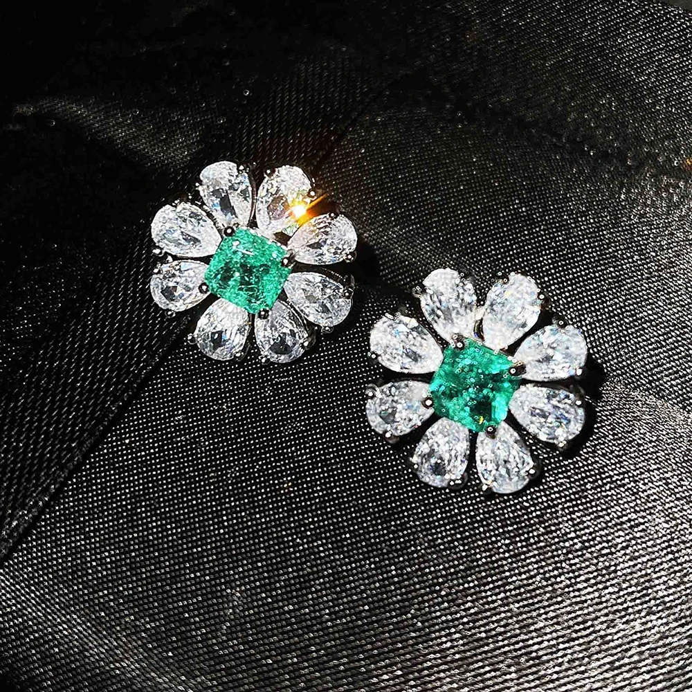 925 Sterling Silber große Blume Ohr stecker für Frauen Mode Paraiba Turmalin Edelstein Hochzeits feier Schmuck Geschenk Image