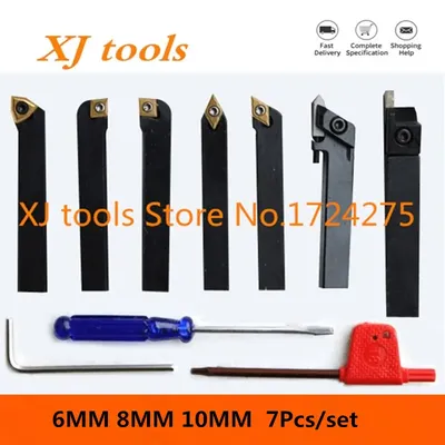 6mm/8mm/10mm 7Pcs/Set Indexable Carbide Turning Lathe Cutter Tool With Inserts For Mini Lathe