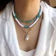 Women Trendy Soft Clay Turquoise Beaded Choker Baroque Pearl Pendant Necklace Set Hottest Femme