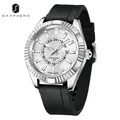 SAPPHERO Watch for Mens Stainless Steel Case MIYOTA Quartz Movement Wristwatch Silicone Strap 100M