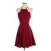 Charlotte Russe Cocktail Dress - Mini Halter Sleeveless: Burgundy Print Dresses - Women's Size Small