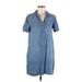 Universal Thread Casual Dress - Shirtdress Collared Short sleeves: Blue Solid Dresses - Women's Size Medium