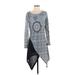 R&B Collection Casual Dress - Mini Scoop Neck 3/4 sleeves: Gray Dresses - Women's Size Small