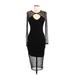 Project Runway Casual Dress - Midi Crew Neck Long sleeves: Black Solid Dresses - Women's Size Medium
