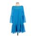 Ann Taylor LOFT Casual Dress - A-Line Boatneck 3/4 sleeves: Blue Solid Dresses - Women's Size 4