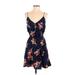 Express Casual Dress - A-Line Plunge Sleeveless: Blue Floral Dresses - Women's Size Small