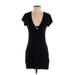 Abercrombie & Fitch Casual Dress - Mini Plunge Short sleeves: Black Print Dresses - Women's Size Small Petite