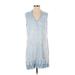 Michael Stars Casual Dress - Shift V Neck Sleeveless: Blue Solid Dresses - Women's Size Small