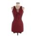 Forever 21 Casual Dress - Sweater Dress Plunge Sleeveless: Burgundy Print Dresses - Women's Size Medium