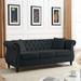 Modern Black Velvet Chesterfield Sofa Deep Button Tufted Rolled Arm Sofa with Nailhead Armrests & Pillows for Living Room