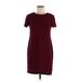 Topshop Casual Dress - Shift Crew Neck Short sleeves: Burgundy Solid Dresses - Women's Size 4