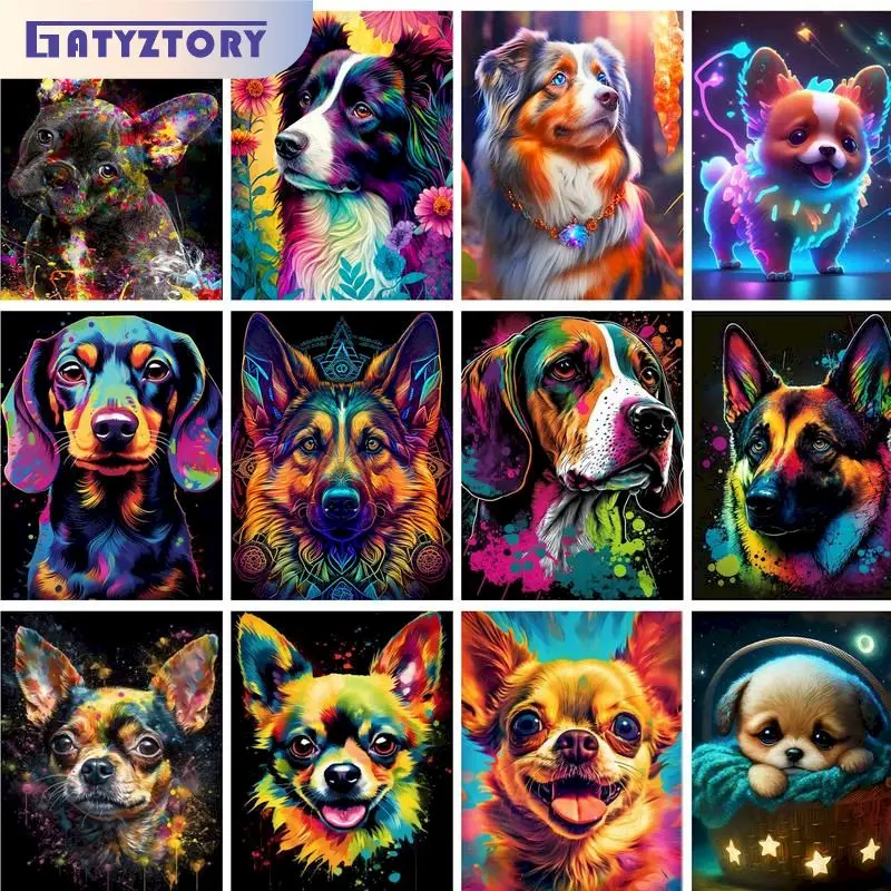 Gatyztoire bricolage peinture par numéros Kit de peinture chiens peinture numéros adultes artisanat bricolage cadeau décors pour la maison sur toile coloriage par numéro