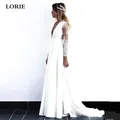 LORIE – robe de mariée Sexy en Satin en dentelle manches longues col en V avec des Appliques