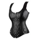 Initiated Straps Front Zipper Women's Slimming Body protruewear Sexy Punk Bustier Top Faux cuir