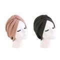 Lot de 2 bonnets de chimio élastiques avec nœud torsadé plissé, hijab, bonnet, bonnet pour patient atteint de cancer, accessoires de perte de cheveux, ramadan, arabe, musulman, islamique