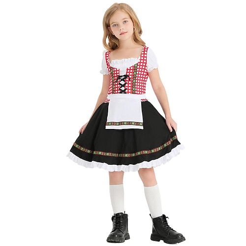Halloween Oktoberfest Kleid Kostüm Dirndl Oktoberfest / Bier Bayerisch Cosplay-Kostüm Wiesn Wiesn Mädchen Karneval Party / Abend Stoff im traditionellen Stil Kleid Schürze