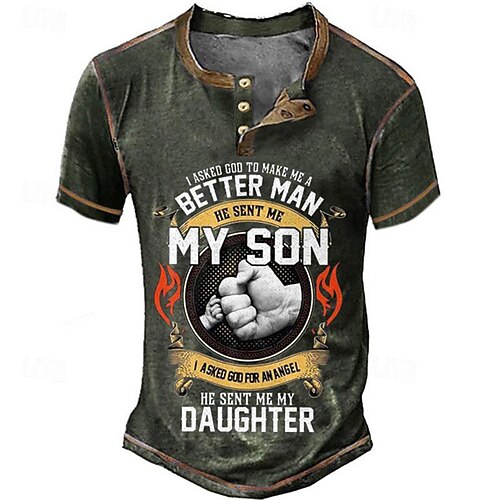 Grafik T-Shirt zur Vaterschaft für Männer 'Mein Sohn meine Tochter besserer Mann' Familien-Kurzarm-Henley Tee
