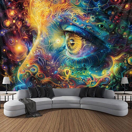 Schwarzlicht Wandteppich UV reaktiv im Dunkeln leuchtend Party Neon Arty Frau Psychedelisch Trippy Misty Hängender Wandteppich Wandbild fürs Wohnen Image