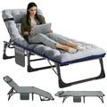 NAIZEA Folding Camping Cot Bed Adjustable 4-Position Adults Reclining Folding Chaise Sleeping Cots with Pillow and Camping Pad