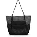 Women's Handbag Tote Beach Bag Mesh Outdoor Beach Large Capacity Foldable Lightweight Black Pink khaki