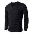 Men's Pullover Sweater Jumper Christmas Sweaters Sweater Top Ribbed Knit Regular Knitted Plain V Neck Keep Warm Modern Contemporary Daily Wear Going out Clothing Apparel Fall Winter Black White S M L