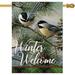 Home Decorative Winter Welcome Chickadee Birds House Flag Garden Yard Tree Branches Pinecone Buffalo Plaid Check Outside