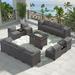 Outdoor Patio Set 12 Pieces Outdoor All Weather Patio Sectional Sofa PE Wicker Modular Conversation Sets with Coffee Table 10 Chairs & Seat Clips(Dark Blue)