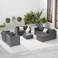 6-Piece Wicker Patio Furniture Set - Wicker Rattan Sectional Sofa Set with Coffee Table Outside Furniture Conversation Set with Cushion and Ottoman for Lawn Garden (Gray Rattan & Dark Gray)