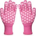 Barbecue Gloves Universal Heat Resistant Oven Gloves Up to 500Â°C Non-Slip Flame Retardant Silicone Kitchen Gloves for BBQ Baking Fireplace (Women-Pink)