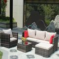 OYang 4 Pieces Patio Furniture Set Outdoor Furniture Set with Single Sofa 3-seat Sofa Tempered Glass Tea Table 4 Seat And Back Cushions Seating Piece for Backyard