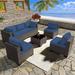 Outdoor Patio Set 12 Pieces Outdoor All Weather Patio Sectional Sofa PE Wicker Modular Conversation Sets with Coffee Table 10 Chairs & Seat Clips(Dark Blue)