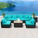 durable Patio Sectional Sofa with Gas Fire Pit Table Outdoor Patio Sets Propane Fire Pit ( Blue-Rectangular Table)