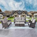 Rilyson Wicker Patio Furniture Set - 5 Piece Rattan Outdoor Sectional Conversation Sets with 2 Rocking Swivel Chairs 2 Ottomans and 1 Sofa for Porch Deck Garden(Mixed Grey/Grey)