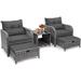 xrboomlife 5 Pieces Wicker Outdoor Patio Chairs Set with Ottoman Patio Conversation Set with Ottoman Underneath Balcony Set with Ottoman Grey