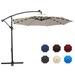 LOVE STORY 10ft Solar Offset Umbrella Cantilever Hanging Umbrella with 32 LED Solar Lights Market Deck Patio Umbrella Beige (Cross Base Included)