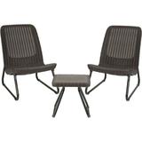 Keter Resin Wicker Patio Furniture Set with Side Table and Outdoor Chairs Whiskey Brown