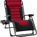 Oversized Padded Zero Gravity Chair Folding Outdoor Patio Recliner XL Anti Gravity Lounger for Backyard w/Headrest Cup Holder Side Tray Outdoor Polyester Mesh - Burgundy