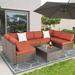 Kinsunny 7 Piece Outdoor Patio Furniture Set Wicker Sectional Sofa with 2 Pillows and Tea Table Patio Rattan Conversation Chair Sofa Set