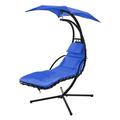 Hanging Chaise Lounger with Removable Canopy Outdoor Swing Chair with Built-in Pillow Hanging Curved Chaise Lounge Chair Swing for Patio Porch Poolside Hammock Chair with Stand