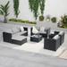 6-Piece Wicker Patio Furniture Set - Wicker Rattan Sectional Sofa Set with Coffee Table Outside Furniture Conversation Set with Cushion and Ottoman for Lawn Garden (Black Rattan & Light Gray)