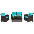 4-Piece Patio Furniture Set Rattan Wicker Chair Set with 1 Loveseat 2 Single Sofas 1 Coffee Table with Tempered Glass Top Outdoor Furniture Sets for Backyard Porch Garden and Poolsi